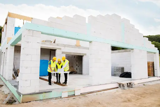 ouvriers sur le chantier d'une construction