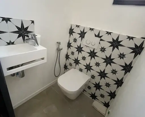 Petits wcs modernes avec carrelage étoilé.